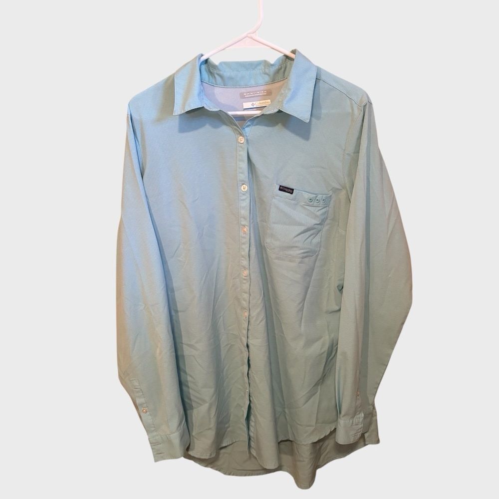 Columbia Women's PFG Fishing Shirt  Light Green Stripe Large outdoors gorpcore